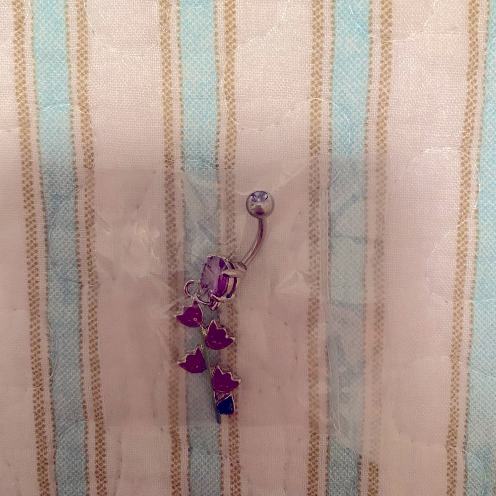Body Candy purple flowers belly button ring 14G